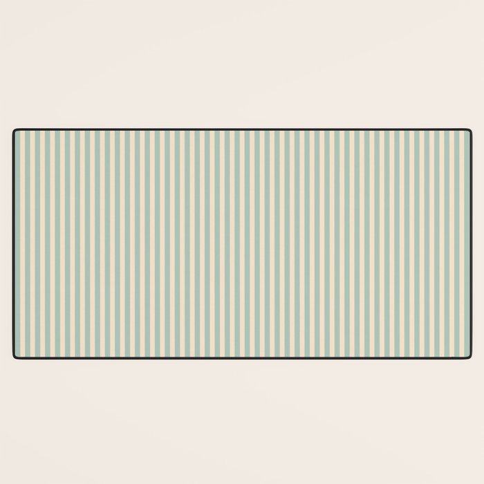 Ultra Fine Stripes Vertical Minimalist Pattern in Light Celadon Blue Green and Cream Desk Mat Gallery Image 3
