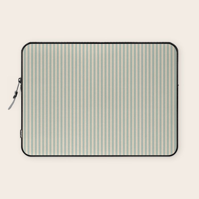 Ultra Fine Stripes Vertical Minimalist Pattern in Light Celadon Blue Green and Cream Laptop Sleeve Gallery Image 1