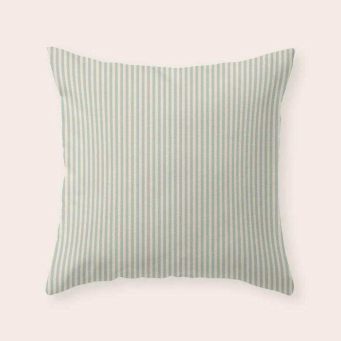 Ultra Fine Stripes Vertical Minimalist Pattern in Light Celadon Blue Green and Cream Throw Pillow Gallery Image 6