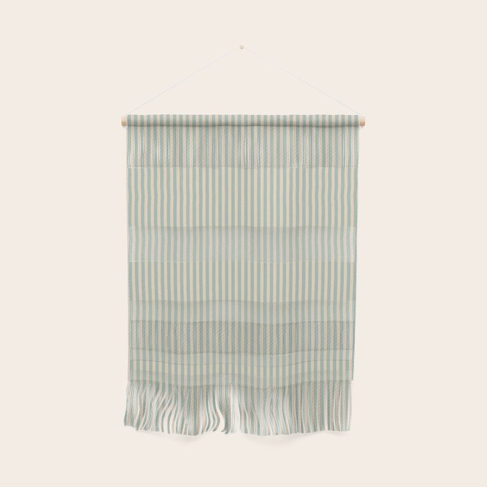 Ultra Fine Stripes Vertical Minimalist Pattern in Light Celadon Blue Green and Cream Wall Hanging Gallery Image 1