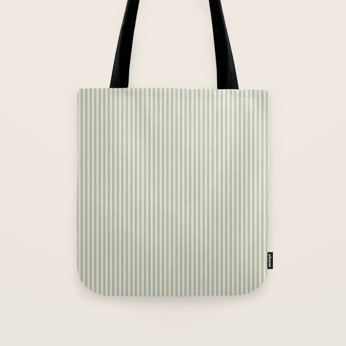 Ultra Fine Stripes Vertical Minimalist Pattern in Light Celadon Blue Green and Cream Tote Bag Gallery Image 1