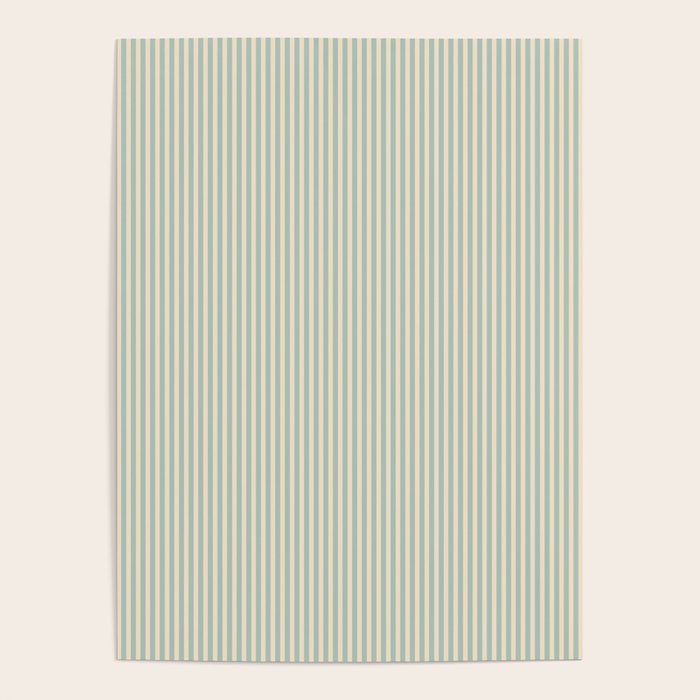 Ultra Fine Stripes Vertical Minimalist Pattern in Light Celadon Blue Green and Cream Poster Gallery Image 4