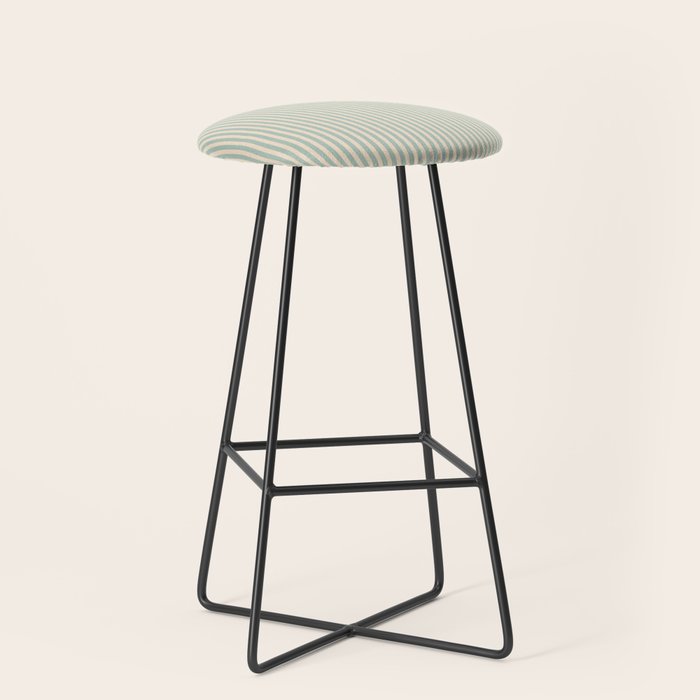 Ultra Fine Stripes Vertical Minimalist Pattern in Light Celadon Blue Green and Cream Stool Gallery Image 1