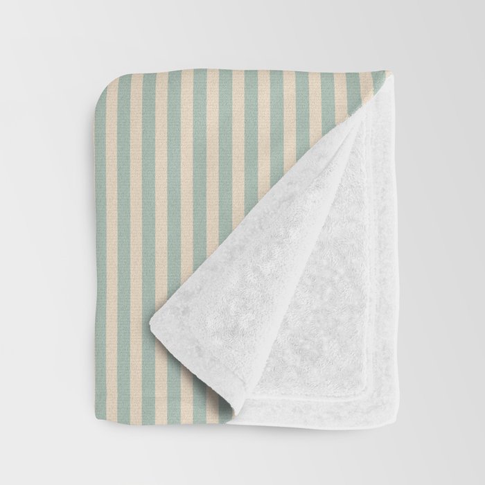 Ultra Fine Stripes Vertical Minimalist Pattern in Light Celadon Blue Green and Cream Throw Blanket Gallery Image 3