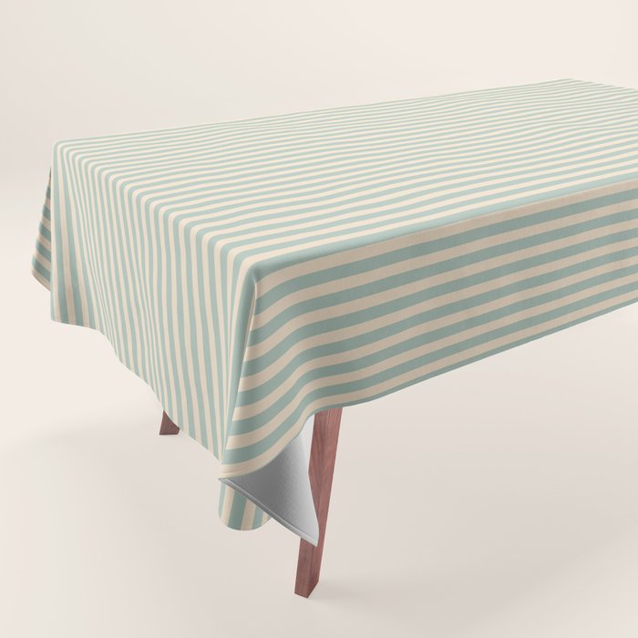 Ultra Fine Stripes Vertical Minimalist Pattern in Light Celadon Blue Green and Cream Tablecloth Gallery Image 1