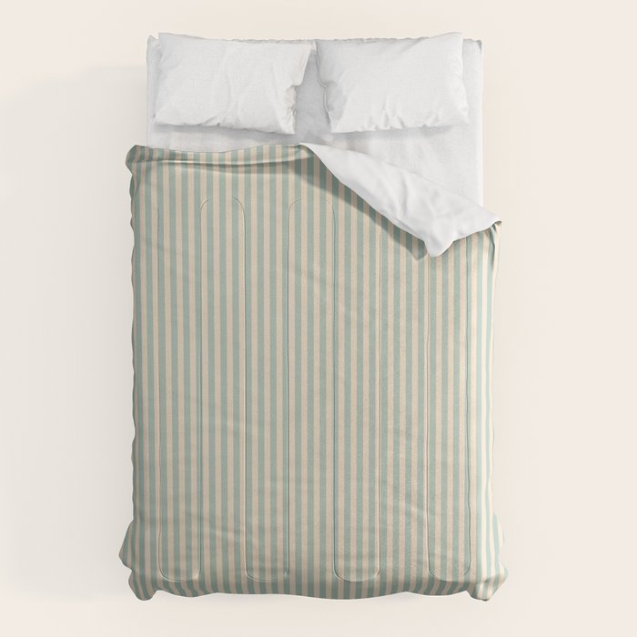 Ultra Fine Stripes Vertical Minimalist Pattern in Light Celadon Blue Green and Cream Comforter Gallery Image 6