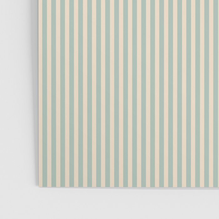 Ultra Fine Stripes Vertical Minimalist Pattern in Light Celadon Blue Green and Cream Poster Gallery Image 3