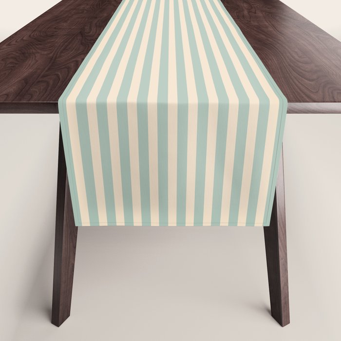Ultra Fine Stripes Vertical Minimalist Pattern in Light Celadon Blue Green and Cream Table Runner Gallery Image 1