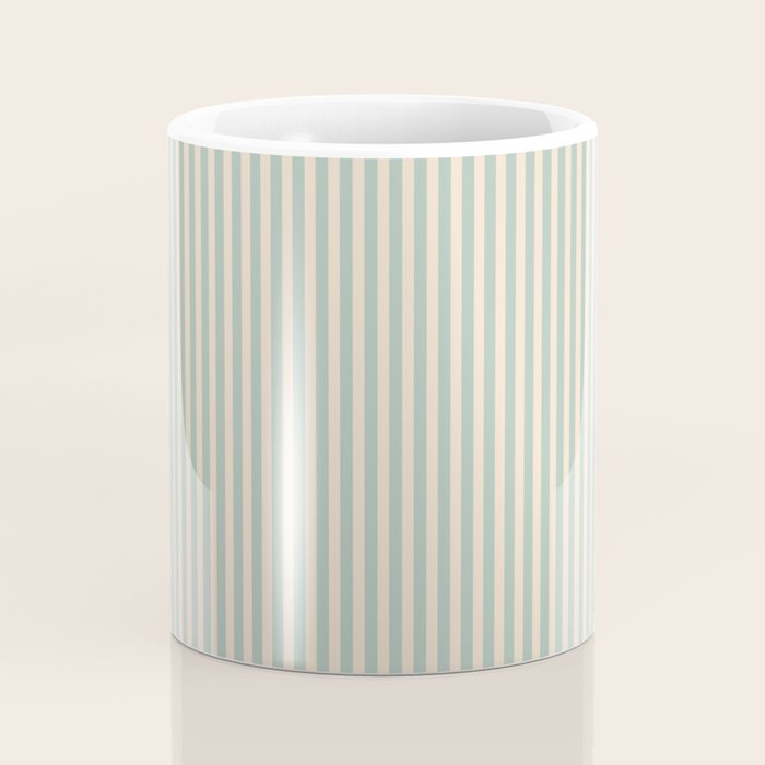 Ultra Fine Stripes Vertical Minimalist Pattern in Light Celadon Blue Green and Cream Coffee Mug Gallery Image 4