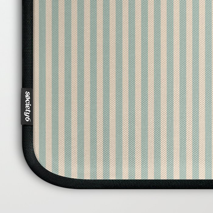 Ultra Fine Stripes Vertical Minimalist Pattern in Light Celadon Blue Green and Cream Laptop Sleeve Gallery Image 3