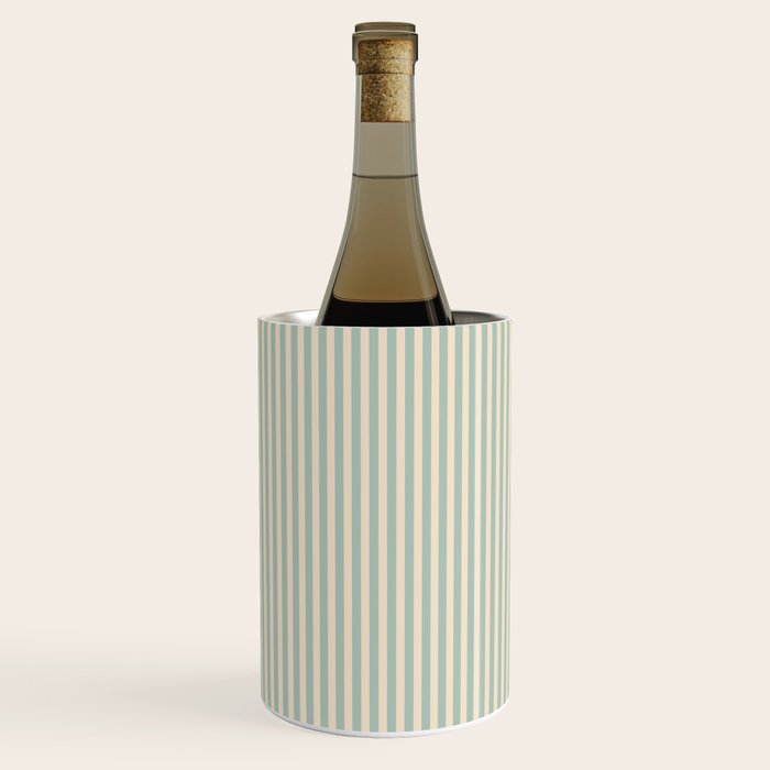 Ultra Fine Stripes Vertical Minimalist Pattern in Light Celadon Blue Green and Cream Wine Chiller Gallery Image 1