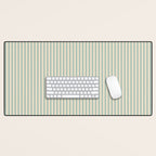 Ultra Fine Stripes Vertical Minimalist Pattern in Light Celadon Blue Green and Cream Desk Mat Gallery Image 1