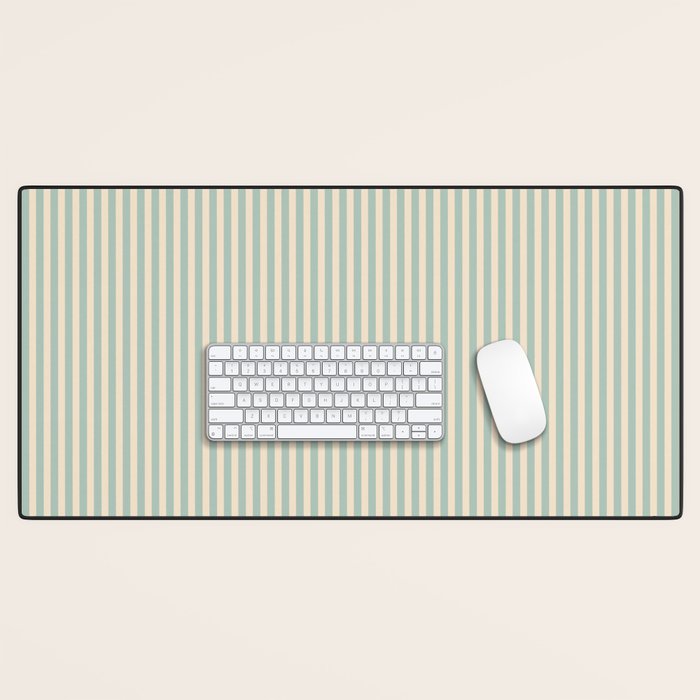 Ultra Fine Stripes Vertical Minimalist Pattern in Light Celadon Blue Green and Cream Desk Mat Gallery Image 1