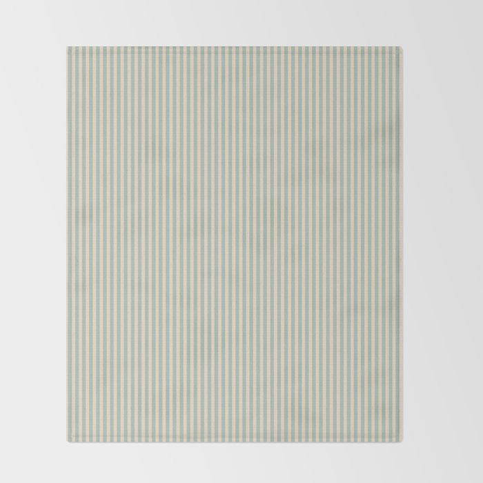 Ultra Fine Stripes Vertical Minimalist Pattern in Light Celadon Blue Green and Cream Throw Blanket Gallery Image 2