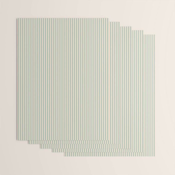 Ultra Fine Stripes Vertical Minimalist Pattern in Light Celadon Blue Green and Cream Wrapping Paper Gallery Image 3