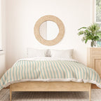 Ultra Fine Stripes Vertical Minimalist Pattern in Light Celadon Blue Green and Cream Duvet Cover Gallery Image 3