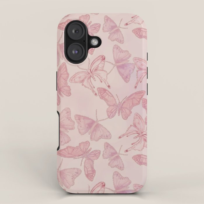 Butterfly Pattern soft pink pastel iPhone Case Gallery Image 1