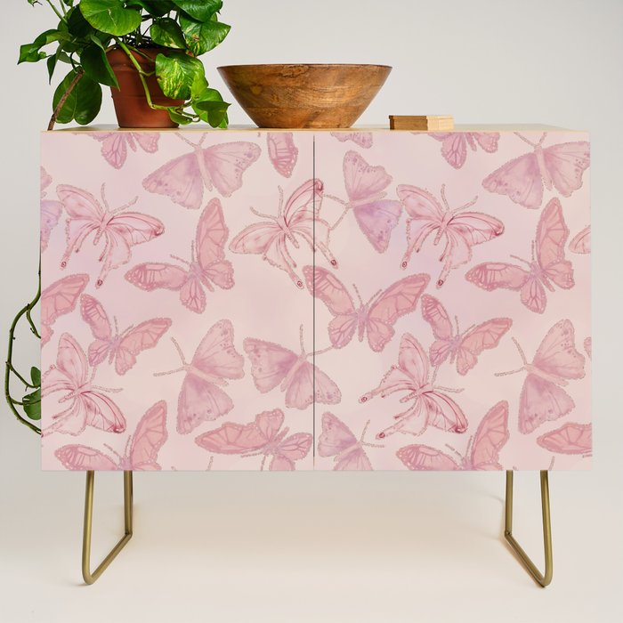 Butterfly Pattern soft pink pastel Credenza Gallery Image 1