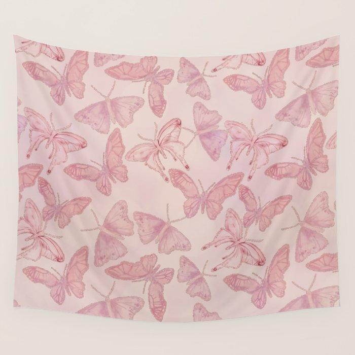 Butterfly Pattern soft pink pastel Wall Tapestry Gallery Image 4