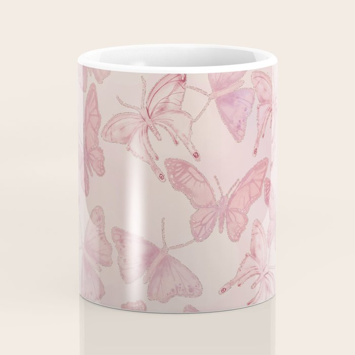Butterfly Pattern soft pink pastel Coffee Mug Gallery Image 4