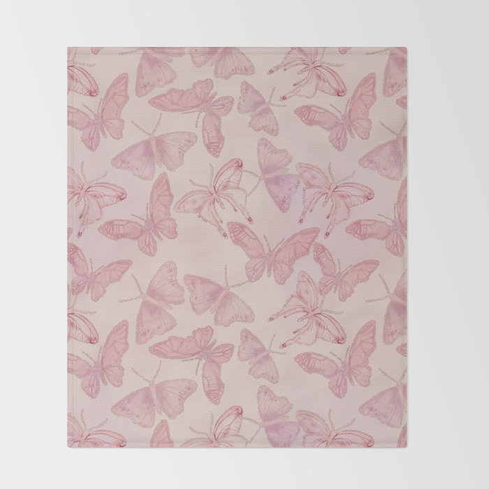 Butterfly Pattern soft pink pastel Throw Blanket Gallery Image 2