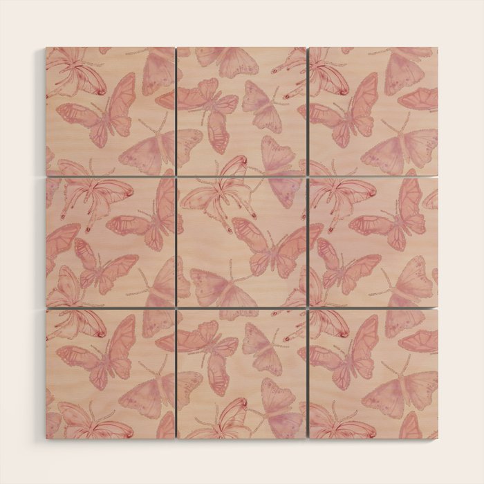 Butterfly Pattern soft pink pastel Wood Wall Art Gallery Image 1