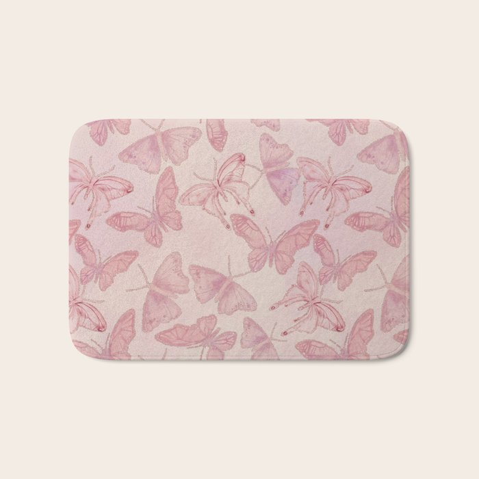 Butterfly Pattern soft pink pastel Bath Mat Gallery Image 1