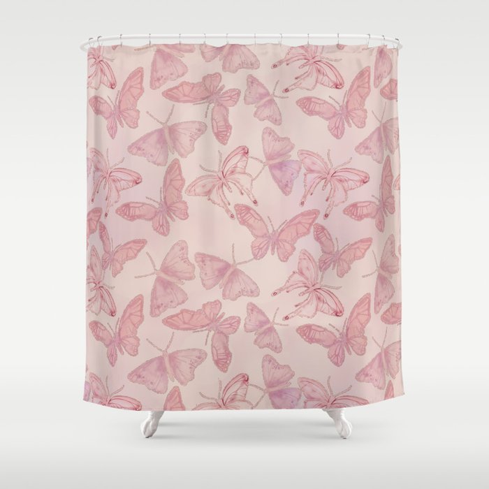 Butterfly Pattern soft pink pastel Shower Curtain Gallery Image 1