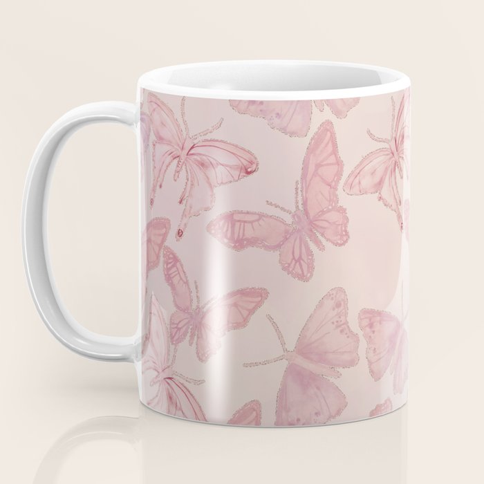 Butterfly Pattern soft pink pastel Coffee Mug Gallery Image 3