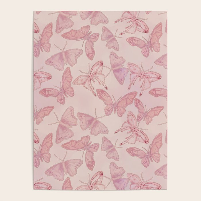Butterfly Pattern soft pink pastel Poster Gallery Image 4
