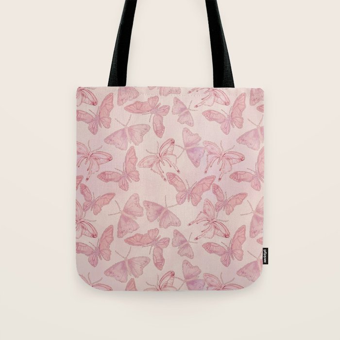 Butterfly Pattern soft pink pastel Tote Bag Gallery Image 1