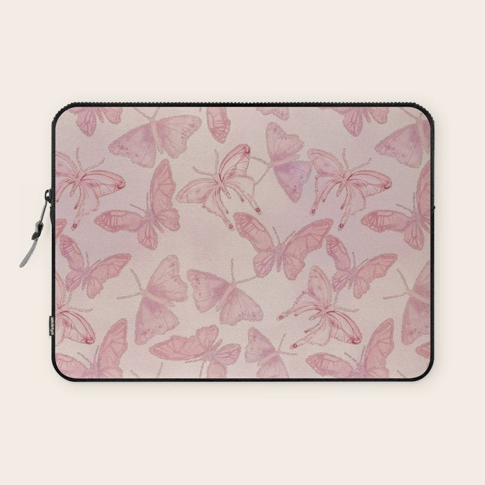 Butterfly Pattern soft pink pastel Laptop Sleeve Gallery Image 1