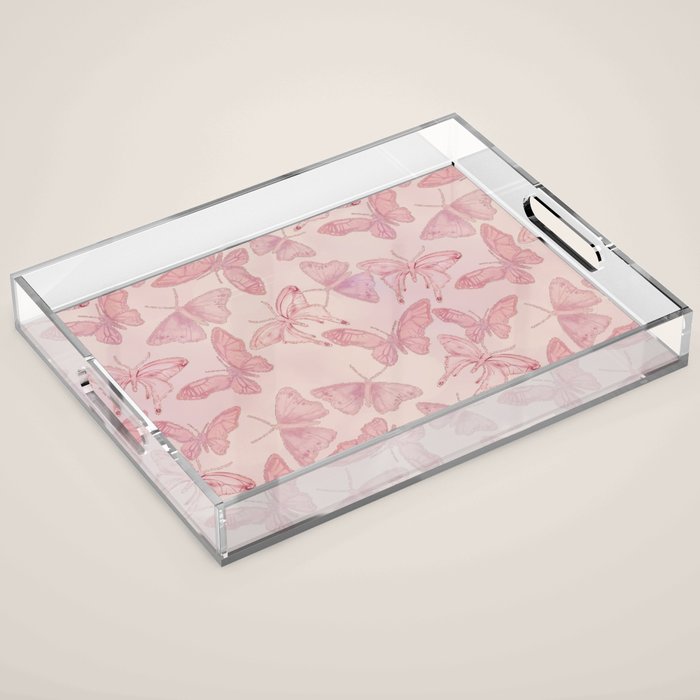 Butterfly Pattern soft pink pastel Acrylic Tray Gallery Image 1