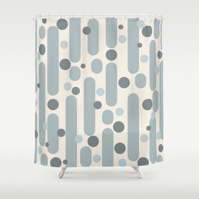 Effervescence - Mid Century Modern Minimalist Abstract Pattern in Light Blue-Gray and Cream Shower Curtain Gallery Image 1
