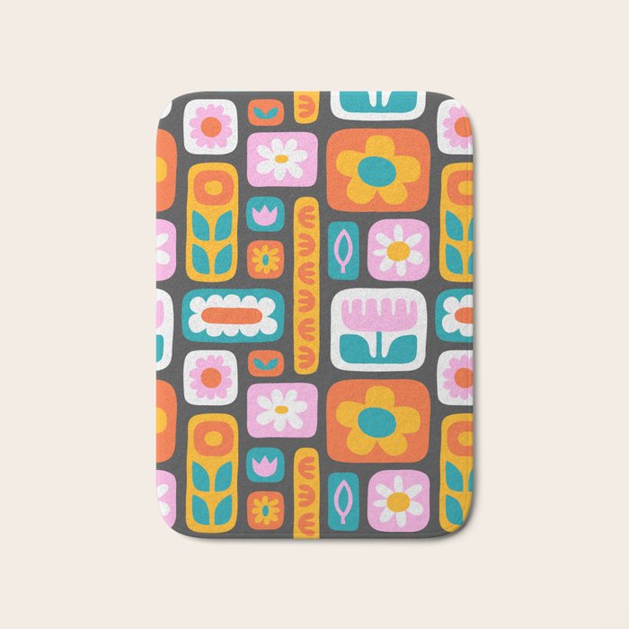 Vintage scandinavian floral art pattern Bath Mat Gallery Image 1