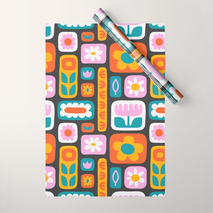 Vintage scandinavian floral art pattern Wrapping Paper Gallery Image 1