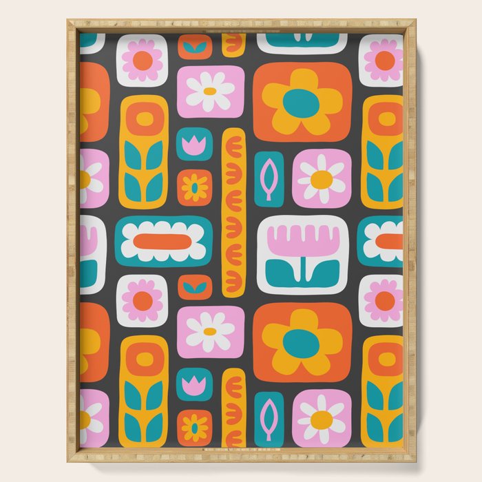 Vintage scandinavian floral art pattern Serving Tray Gallery Image 1