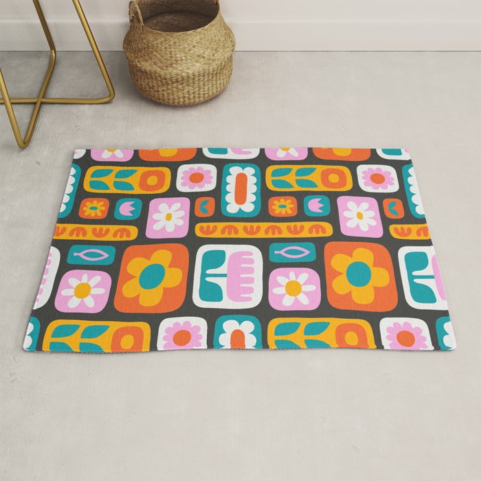 Vintage scandinavian floral art pattern Rug Gallery Image 1
