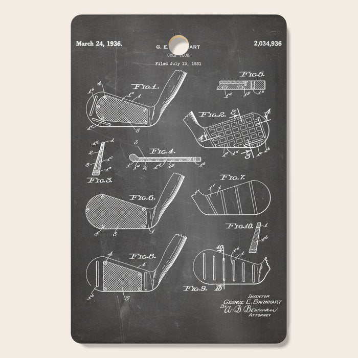Golf Clubs Patent - Golfing Art - Black Chalkboard Cutting Board Gallery Image 1