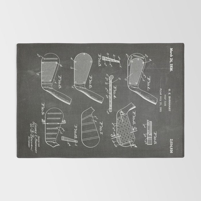 Golf Clubs Patent - Golfing Art - Black Chalkboard Rug Gallery Image 2