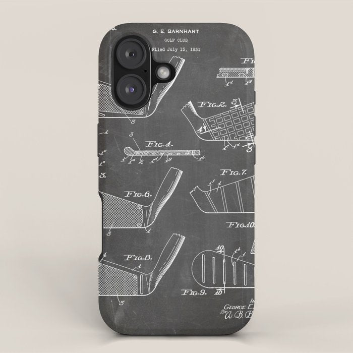 Golf Clubs Patent - Golfing Art - Black Chalkboard iPhone Case Gallery Image 1