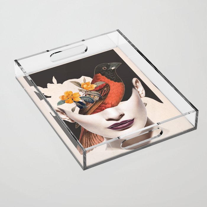 collage art / bird 2 Acrylic Tray Gallery Image 1
