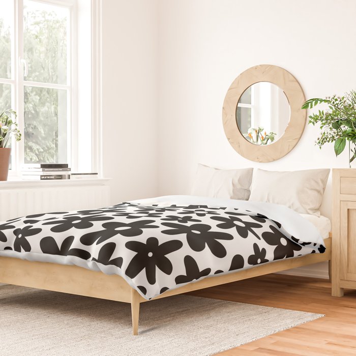 Black and white retro flower pattern Duvet Cover Gallery Image 2