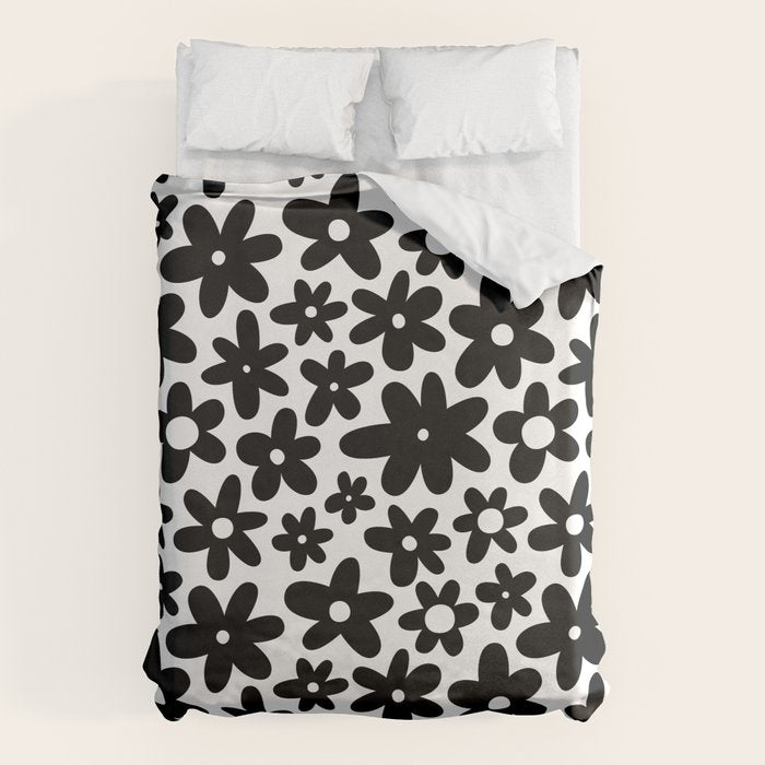 Black and white retro flower pattern Duvet Cover Gallery Image 6
