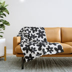 Black and white retro flower pattern Throw Blanket Gallery Image 1