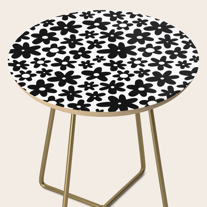 Black and white retro flower pattern Side Table Gallery Image 2
