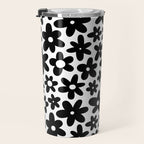 Black and white retro flower pattern Travel Mug Gallery Image 3