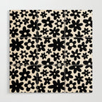 Black and white retro flower pattern Wood Wall Art Gallery Image 1