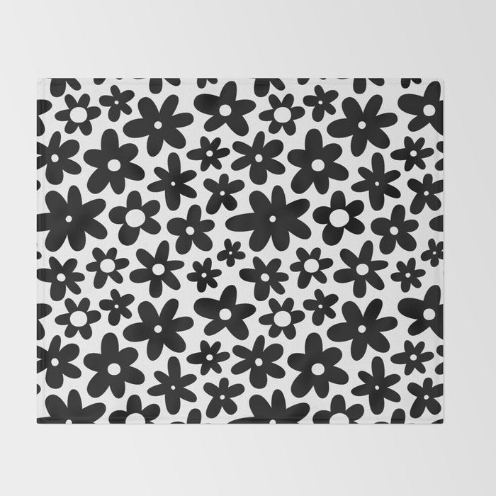 Black and white retro flower pattern Throw Blanket Gallery Image 2