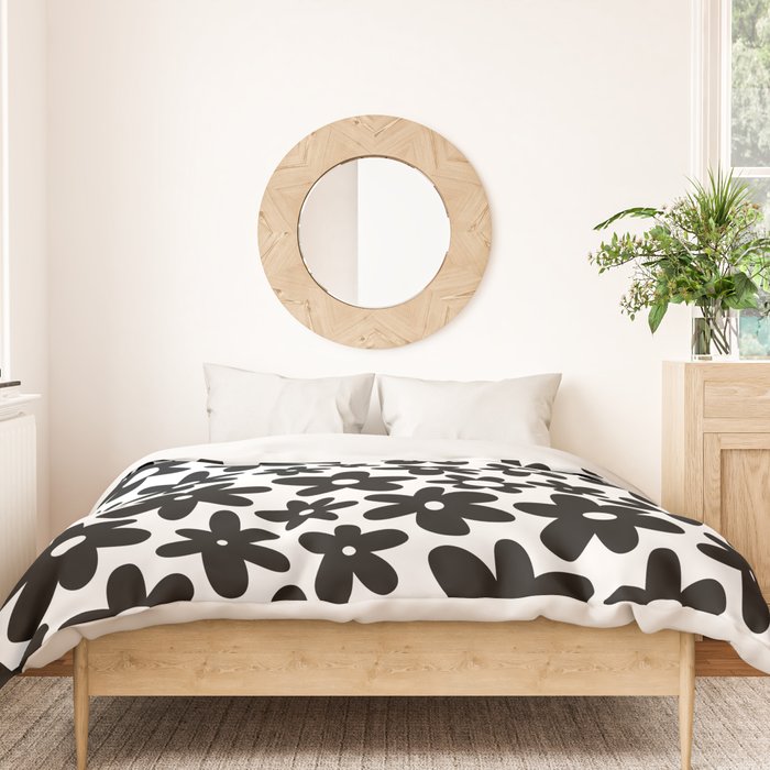 Black and white retro flower pattern Duvet Cover Gallery Image 3
